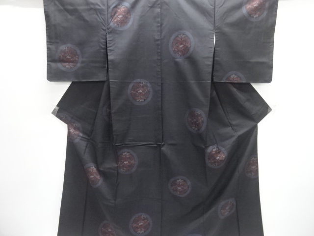 JAPANESE KIMONO / DORO OSHIMA TSUMUGI (5 maruki) / WOVEN CREST & ARABESQUE FLOWER 